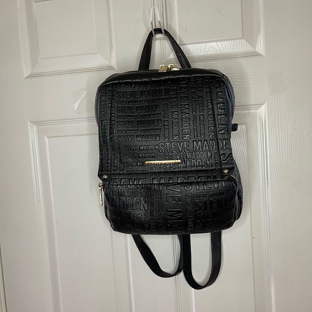 Steve Madden Black synthetic embossed small backpack gold tone hardwares. - Picture 7 of 16